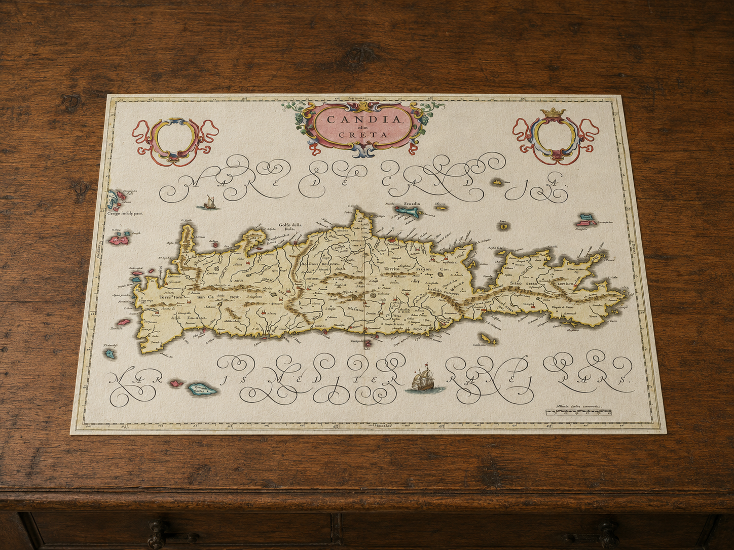 Crete Map resting on desk