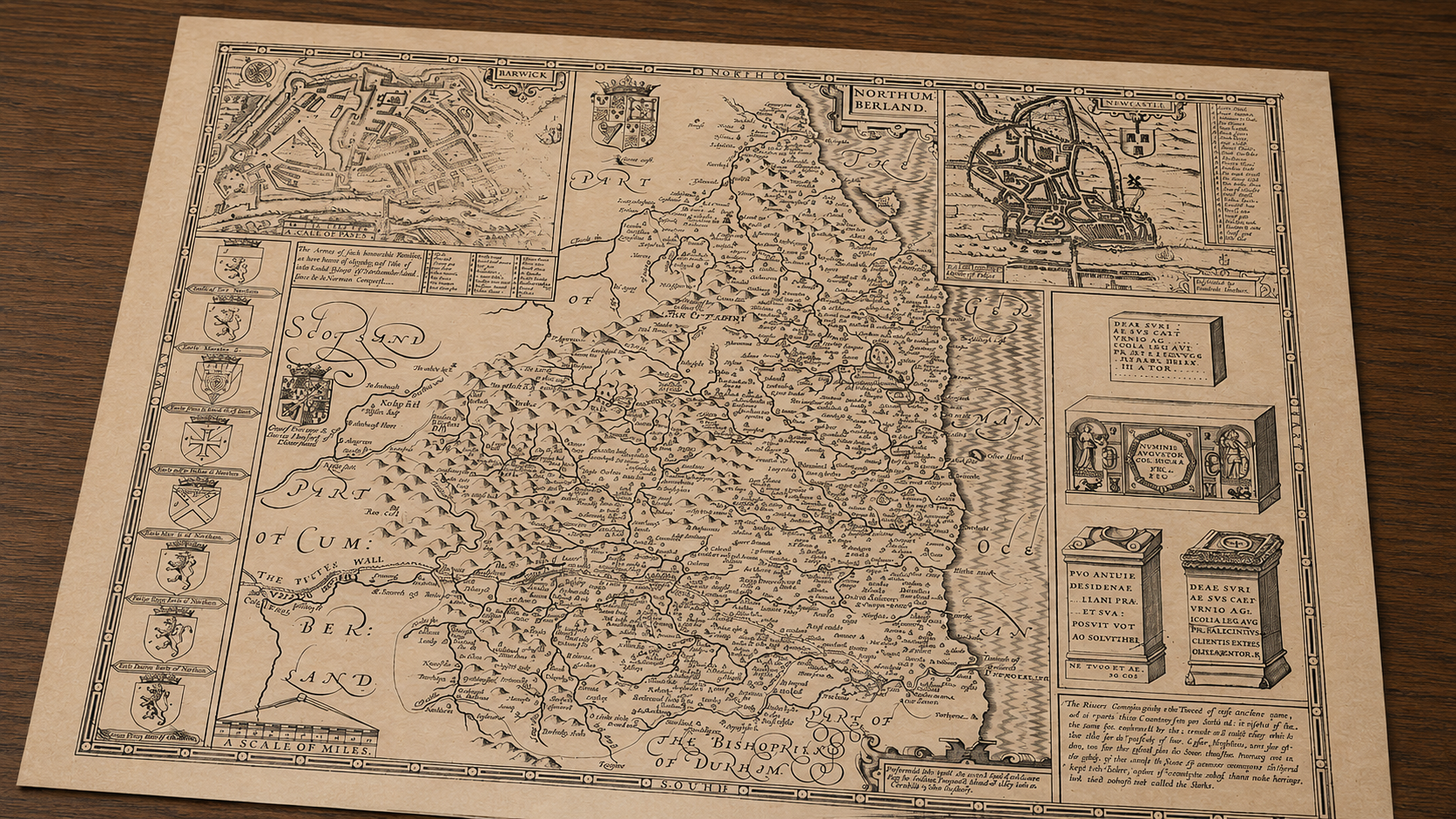 Vintage Map of Northumberland on desk
