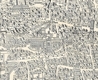 Old St Paul’s Cathedral shown on the Agas Map