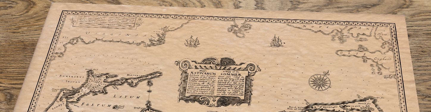 Upper section of Sommer Islands Bermuda, lying at an angle on an antique ash table