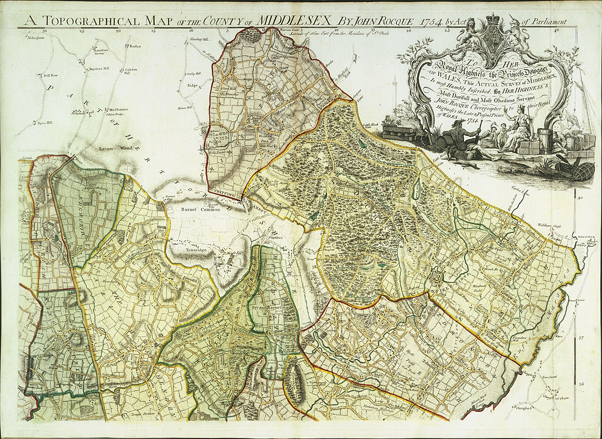 Tottenham area on John Rocque’s map of Middlesex, 1754